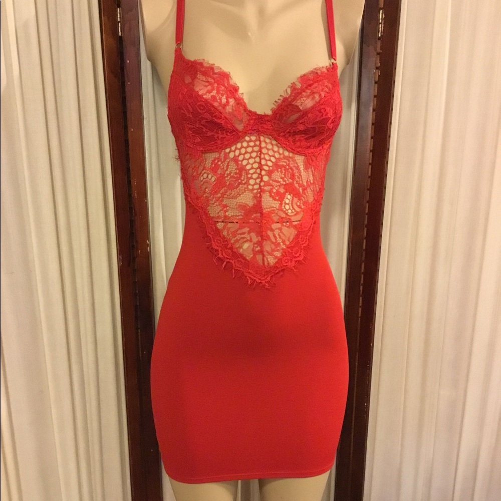 Tic Toc Red Dress W/Lacey Front Size S